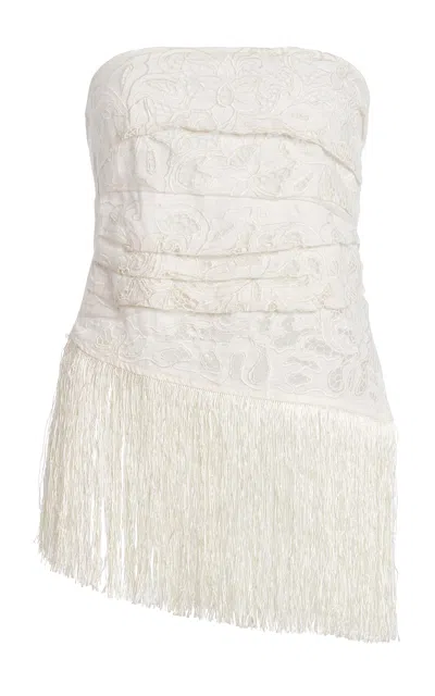 All That Remains Exclusive La Isla Carlota Fringed Cotton Lace Top In White