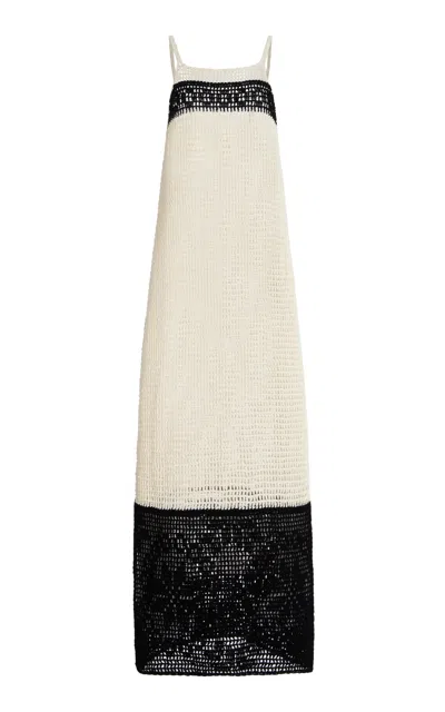All That Remains Exclusive Una Lace-detailed Crocheted-cotton Maxi Dress In Black,white