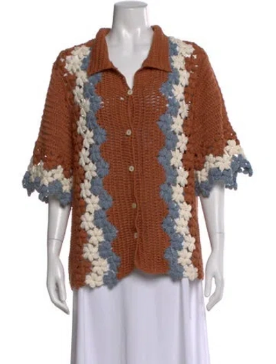 Pre-owned All That Remains Floral Print V-neck Sweater In Brown
