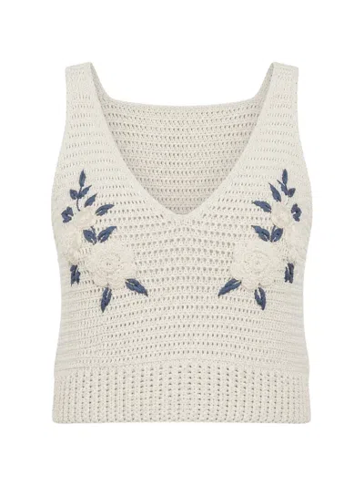 All That Remains Iris Floral-embroidered Crochet Top In White