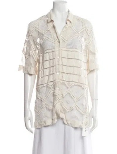 Pre-owned All That Remains Lace Pattern Short Sleeve Button-up Top In Neutral