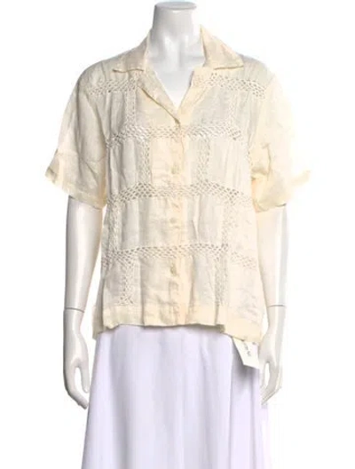 Pre-owned All That Remains Linen Short Sleeve Button-up Top In Neutral