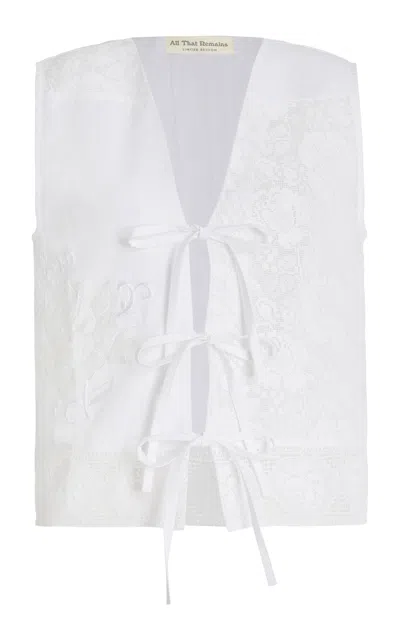All That Remains Mira Embroidered Cotton-linen Patchwork Vest In White