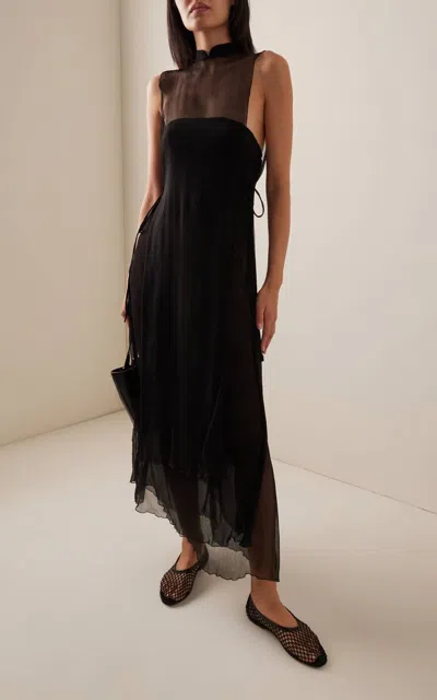 All That Remains Ola Crinkled Silk Dress In Black In Brown