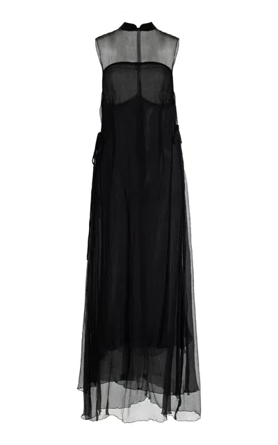 All That Remains Ola Crinkled Silk Maxi Dress In Black