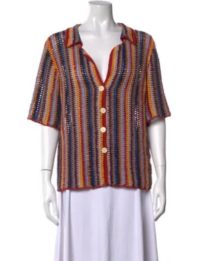 Pre-owned All That Remains Striped Short Sleeve Button-up Top In Multicolor