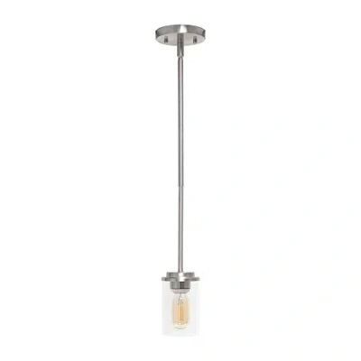 All The Rages 1-light 5.75" Adjustable Hanging Clear Cylinder Glass Pendant In Silver