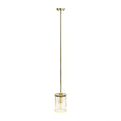 All The Rages 1-light 9.25" Adjustable Hanging Cylindrical Clear Glass Pendant Light In Yellow