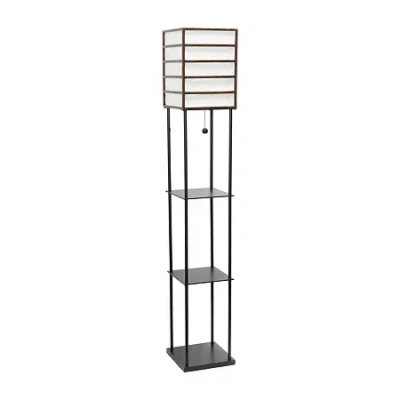 All The Rages 1 Light Metal Etagere Floor Lamp With Storage Shelves In Black