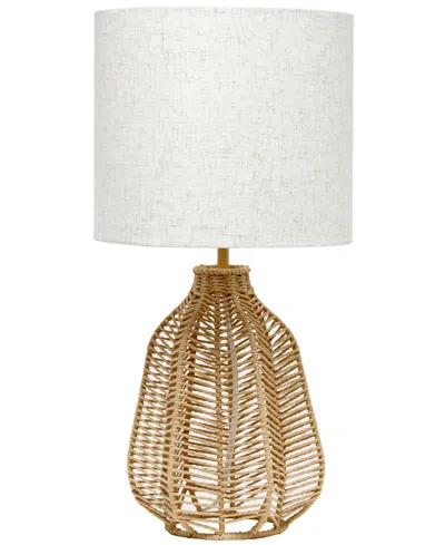 All The Rages 21" Vintage-like Rattan Wicker Style Paper Rope Bedside Table Lamp With Light Beige Fabric Shade In Natural