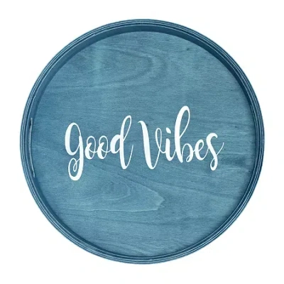 All The Rages Elegant Designs 13.75" Round Wood Serving Decorative Tray In Blue