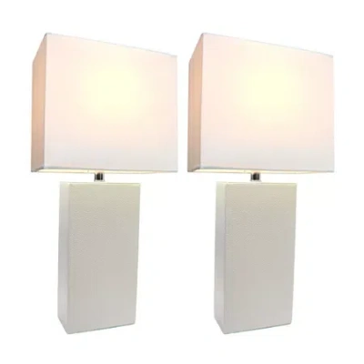 All The Rages Elegant Designs 2 Pk Modern Leather Table Lamps In White