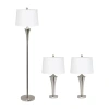 All The Rages Elegant Designs Brushed Nickel Tapered With White Shades 3-pc. Lamp Set In Silver