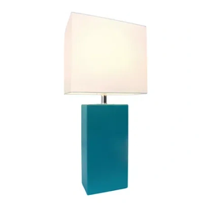 All The Rages Elegant Designs Modern Leather Table Lamp With White Fabric Shade In Blue