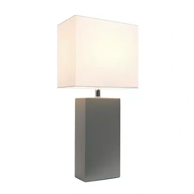 All The Rages Elegant Designs Modern Leather Table Lamp With White Fabric Shade In Gray