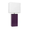 All The Rages Elegant Designs Modern Leather Table Lamp With White Fabric Shade In Purple