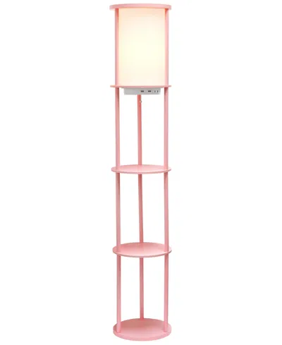 All The Rages Etagere Organizer Storage Floor Lamp With 2 Usb Charging Ports, 1 Charging Outlet In Light Pink