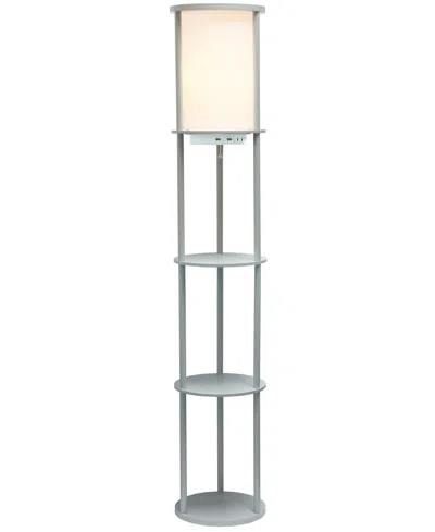 All The Rages Etagere Organizer Storage Floor Lamp With 2 Usb Charging Ports, 1 Charging Outlet In White