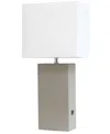 All The Rages Lalia Home Lexington 21" Leather Base Modern Home Decor Bedside Table Lamp With Usb Charging Port In Gray