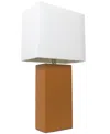 All The Rages Lalia Home Lexington 21" Leather Base Modern Home Decor Bedside Table Lamp With White Rectangular Fa In Tan