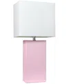 All The Rages Lalia Home Lexington 21" Leather Base Modern Home Decor Bedside Table Lamp With White Rectangular Fa In Blush Pink