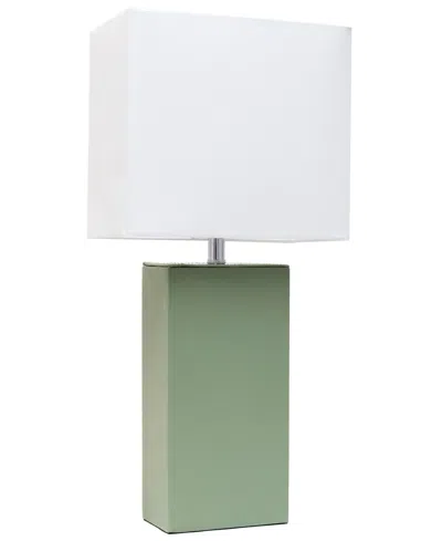 All The Rages Lalia Home Lexington 21" Leather Base Modern Home Decor Bedside Table Lamp With White Rectangular Fa In Sage Green