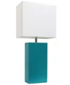 All The Rages Lalia Home Lexington 21" Leather Base Modern Home Decor Bedside Table Lamp With White Rectangular Fa In Teal