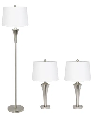 All The Rages Lalia Home Perennial Vienna 3 Piece Metal Lamp Set In Brushed Nickel