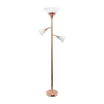 All The Rages Lalia Home Scalloped Glass Shades With 2 Reading Lights Torchiere Floor Lamp In Pink