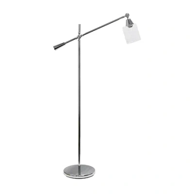 All The Rages Lalia Home Swing Arm Floor Lamp With Clear Glass Cylindrical Shade In Silver