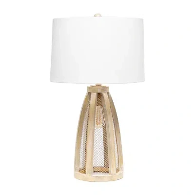 All The Rages Lalia Home Wooded Arch Farmhouse With White Fabric Shade Table Lamp In Brown