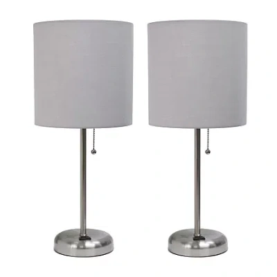 All The Rages Limelights Stick Lamp With Charging Outlet 2pc Table Lamp Set In Gray