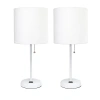 All The Rages Limelights Stick Lamp With Charging Outlet 2pc Table Lamp Set In White