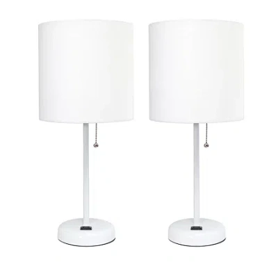 All The Rages Limelights Stick Lamp With Charging Outlet 2pc Table Lamp Set In White