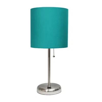 All The Rages Limelights Stick Lamp With Usb Charging Port And Fabric Shade In Blue