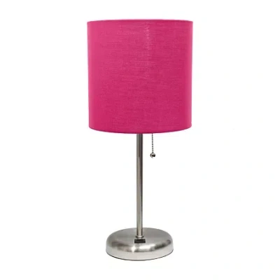 All The Rages Limelights Stick Lamp With Usb Charging Port And Fabric Shade In Pink
