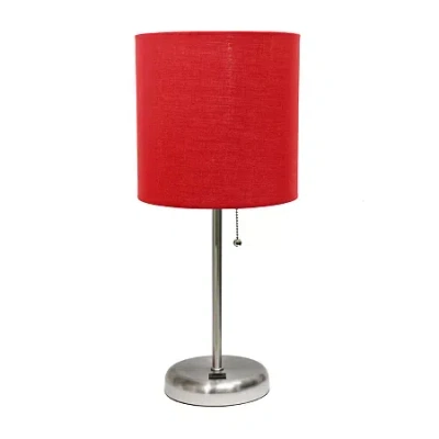 All The Rages Limelights Stick Lamp With Usb Charging Port And Fabric Shade In Red
