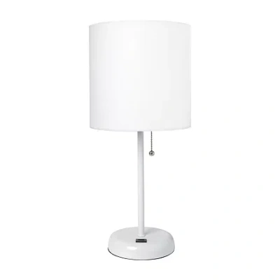 All The Rages Limelights Stick Lamp With Usb Charging Port And Fabric Shade In White
