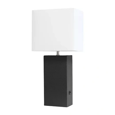 All The Rages Modern Leather Table Lamp With Usb In Black
