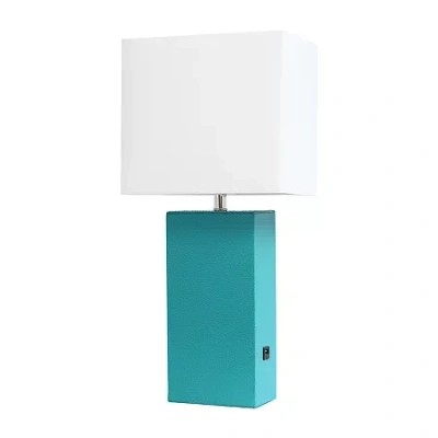All The Rages Modern Leather Table Lamp With Usb In Blue