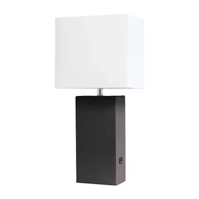 All The Rages Modern Leather Table Lamp With Usb In Brown
