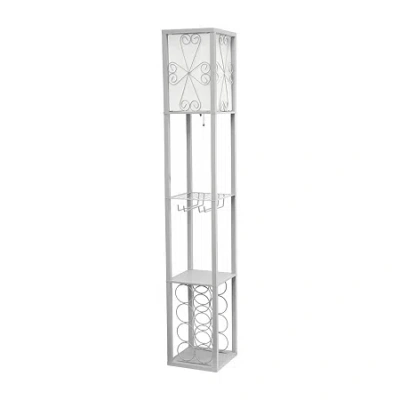 All The Rages Simple Designs Floor Lamp Etagere Organizer Storage Shelf And Wine Rack With Linen Shade In Gray