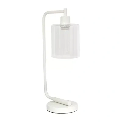 All The Rages Simple Designs Industrial Iron Lantern Desk Lamp With Glass Shade In White