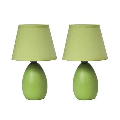 All The Rages Simple Designs Mini Egg Oval Ceramic Table Lamp 2pk Set In Green