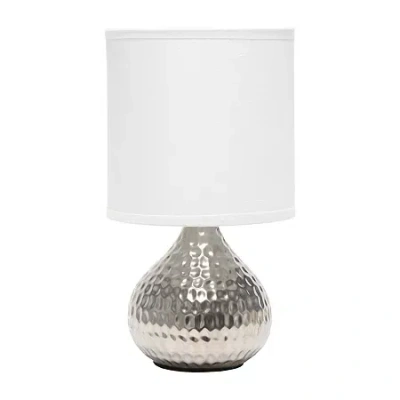 All The Rages Simple Designs Mini Hammered Porcelain Table Lamp In Silver