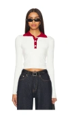 All The Ways Helena Polo Sweater In White & Burgundy