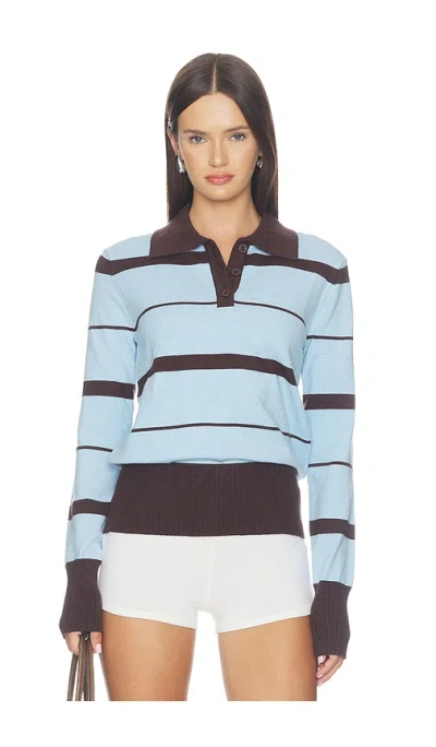 All The Ways Judy Polo Top In Blue & Brown Stripe