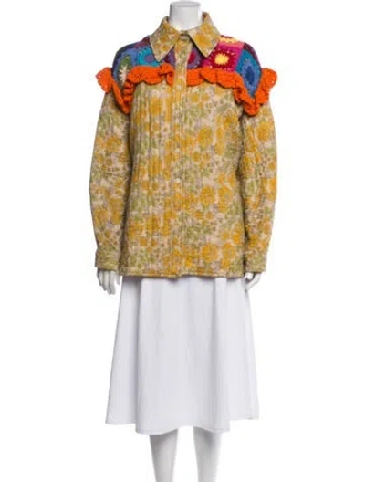 Pre-owned All Things Mochi Floral Print Jacket In Yellow