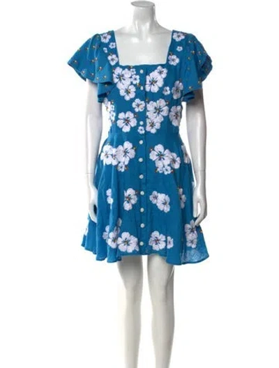 Pre-owned All Things Mochi Linen Mini Dress In Blue