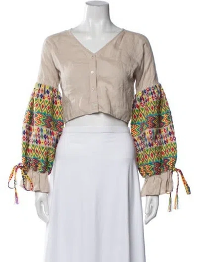 Pre-owned All Things Mochi Linen Patterned Crop Top In Multi